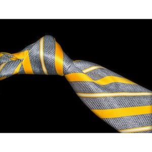 XMI Platinum Polyester Boys Tie Yellow Gray Stripes Boys Designer Necktie USA